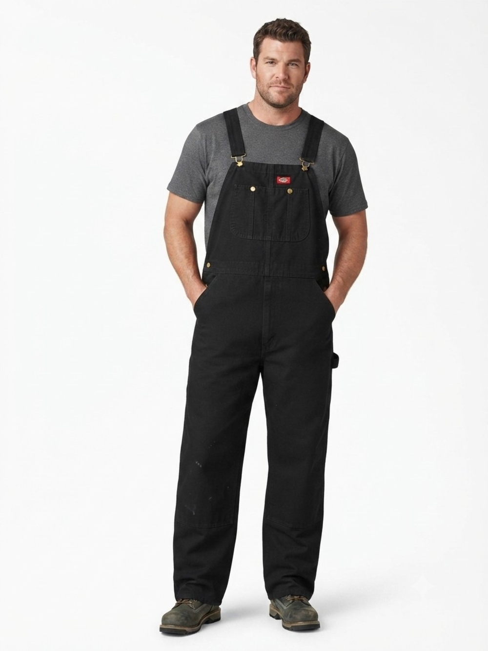 Men's Dickies Black Canvas Bib Overalls - Size 38x32 - Durable Workwear - VGUC